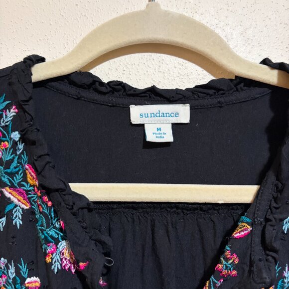 Sundance Dalilah Floral Embroidered Swiss Dot Blouse Black - Picture 4 of 11